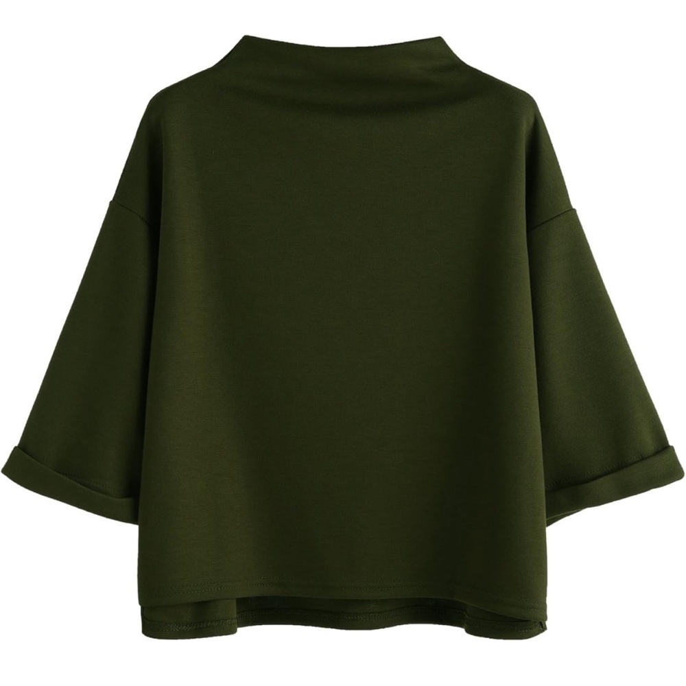 LNWOT 2/3 Sleeve Cowl Neck Spandex Top, Olive, S